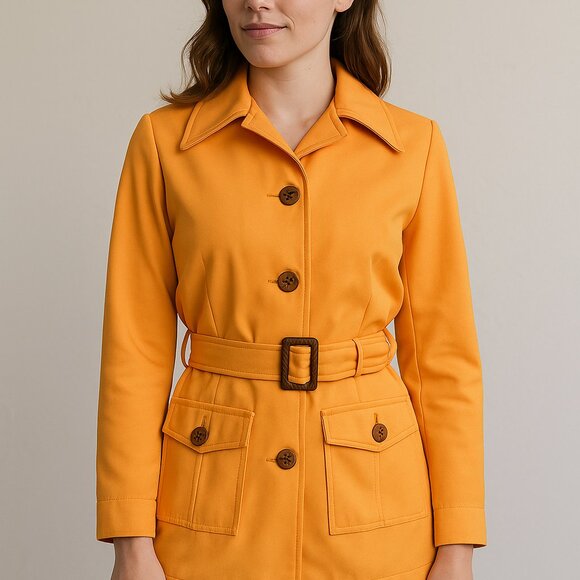 Vintage Sears Roebuck Belted Utility Coat - Golden/Mustard Yellow Size S/M - Picture 11 of 11